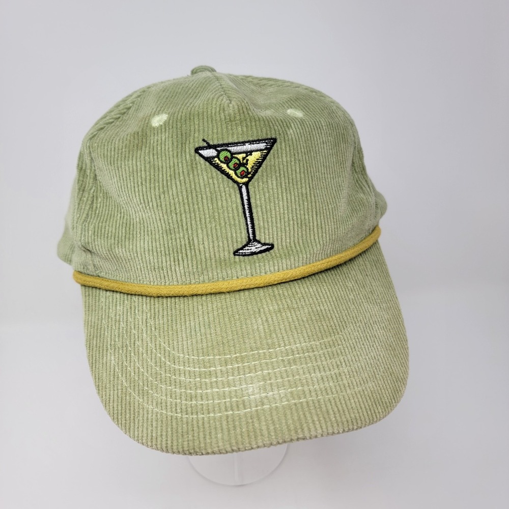 SNAG Green Corduroy Adjustable Structured Hat Cap ~ Dirty Martini Cocktail Olive